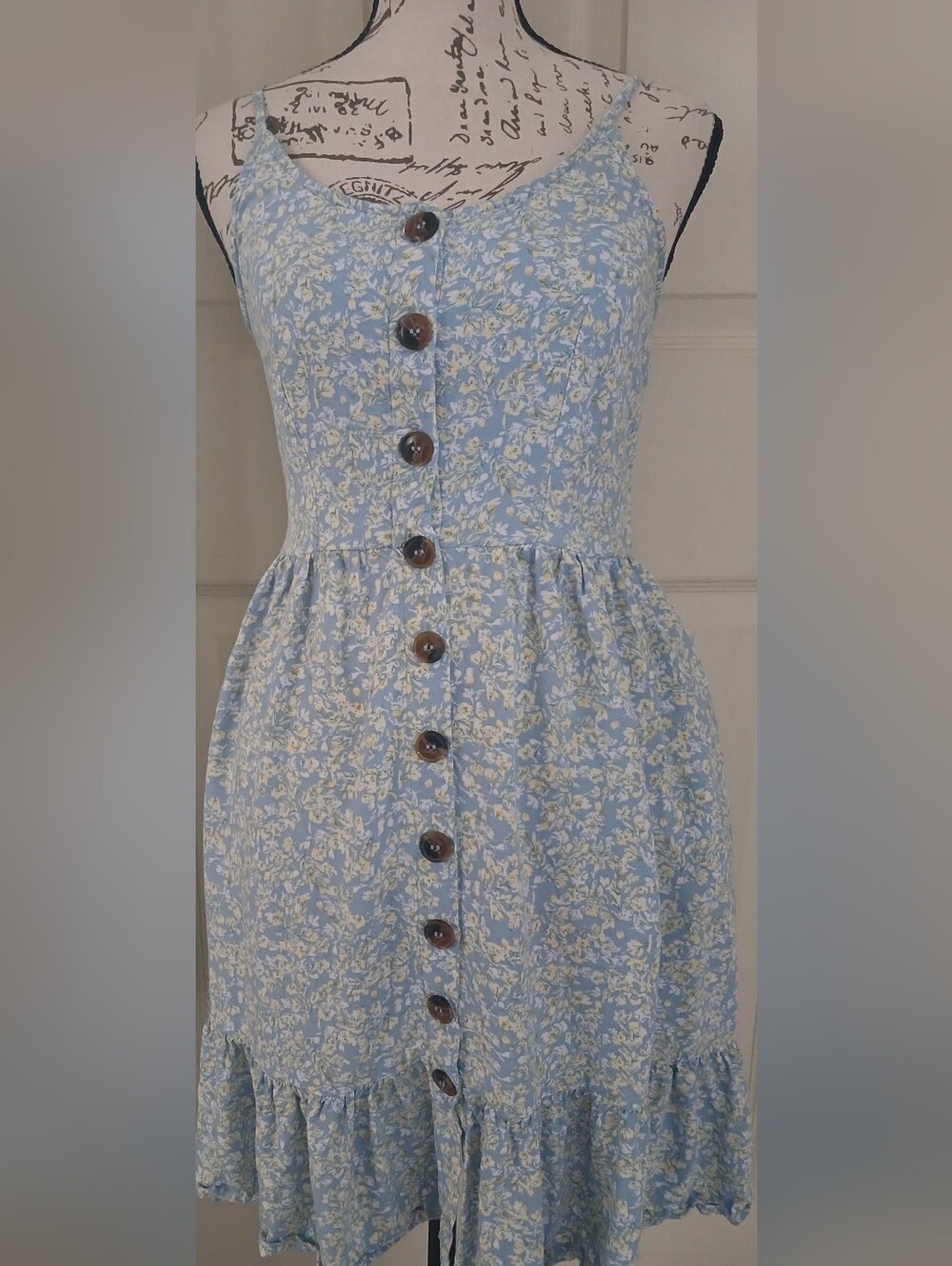 Japna Sky Blue Floral Button-Down Mini Dress